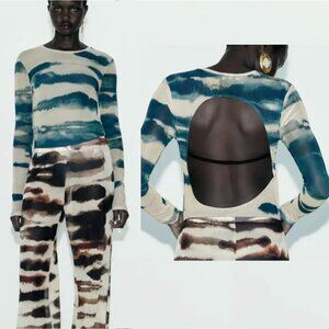 NWT ZARA TIE-DYE PRINT TULLE BODYSUIT BLUES